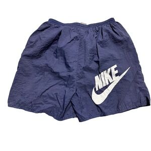 Vintage Nike Nylon Windbreaker Shorts Navy Blue Big Swoosh Mesh Lined Mens XL